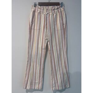 Roxy Women's Oceanside Linen Blend Paperbag Waist Striped Flare Pants Size Small